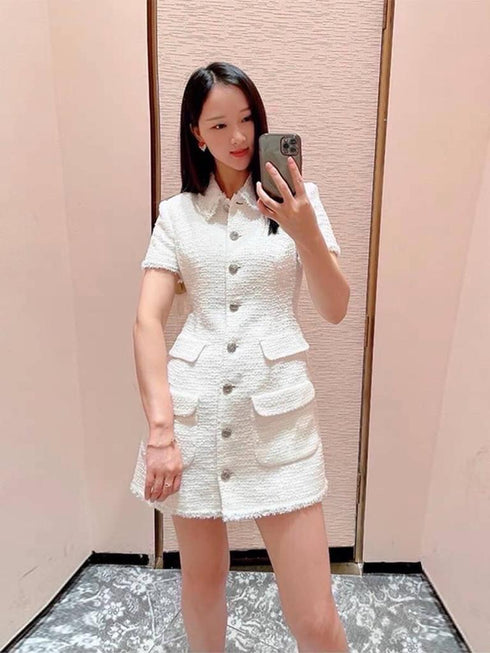 HELLO FASHION Tweed Single Breasted Dress